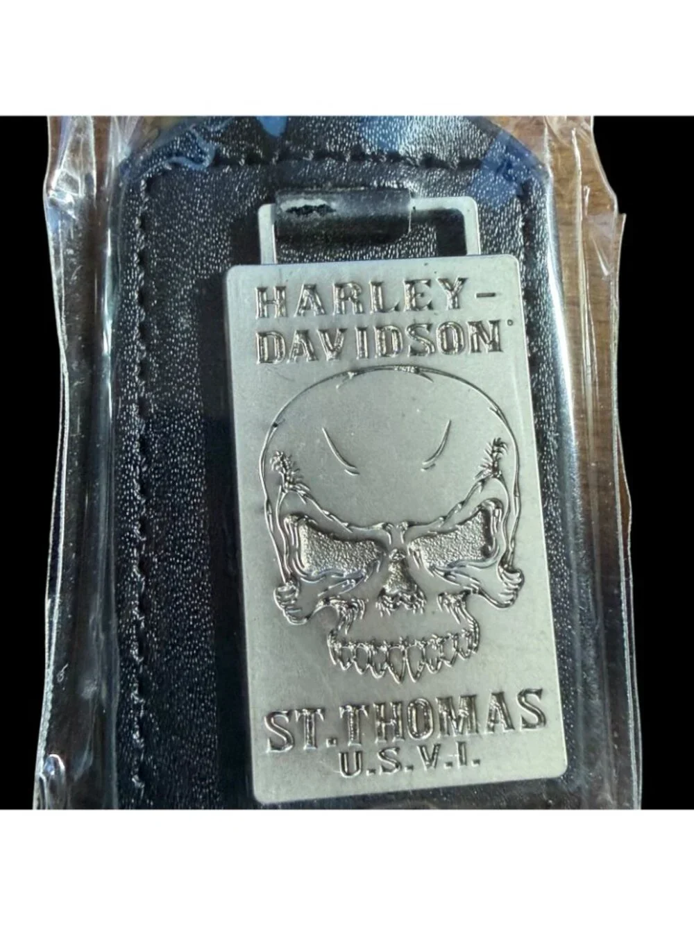 Harley-Davidson Keychain Skull St. Thomas U.S.V.I. Leather Fob Metal Plate